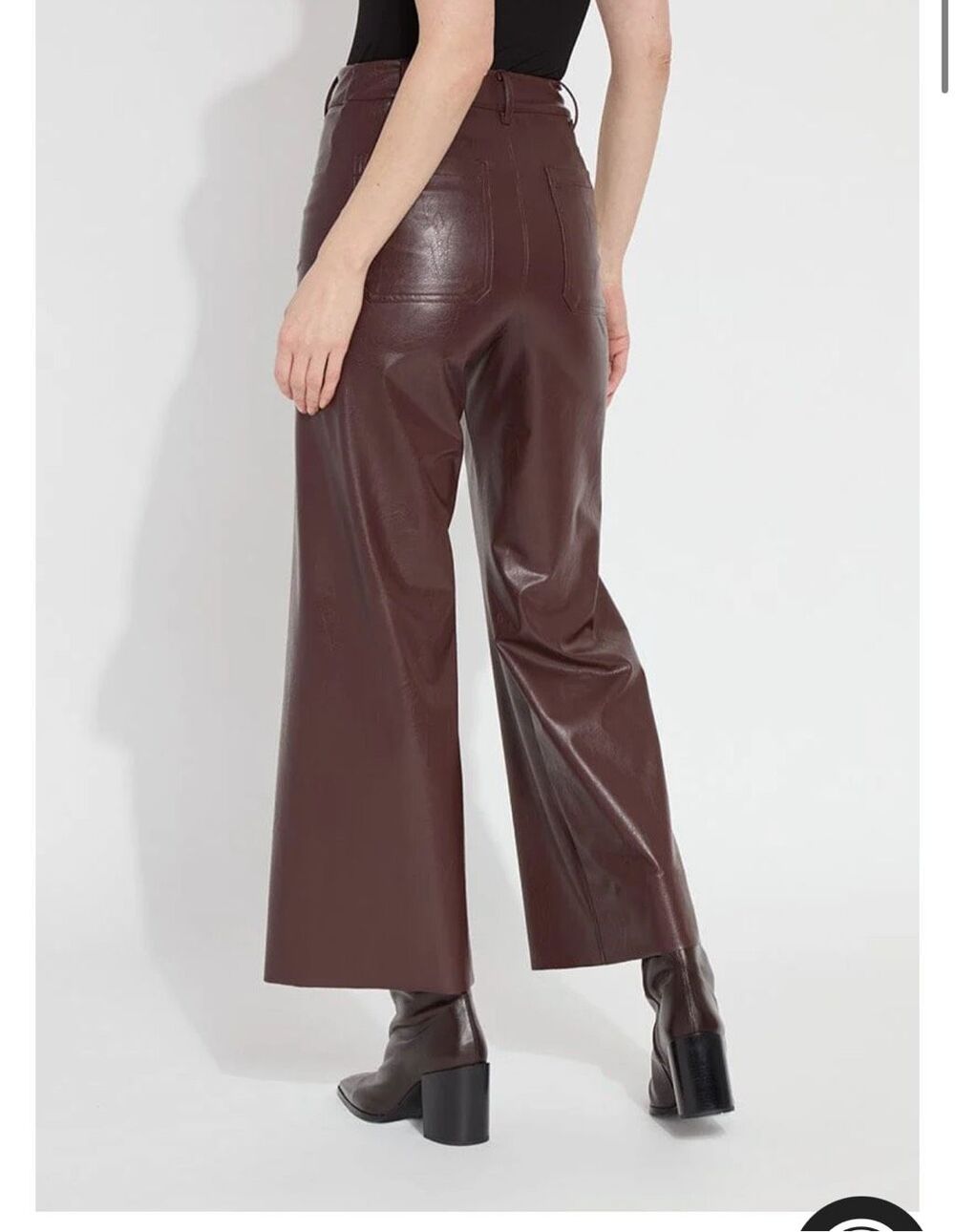 LYSSE New York $148 Vegan Leather Wide Leg Pants Burgundy Large Petite NWT - Picture 7 of 7